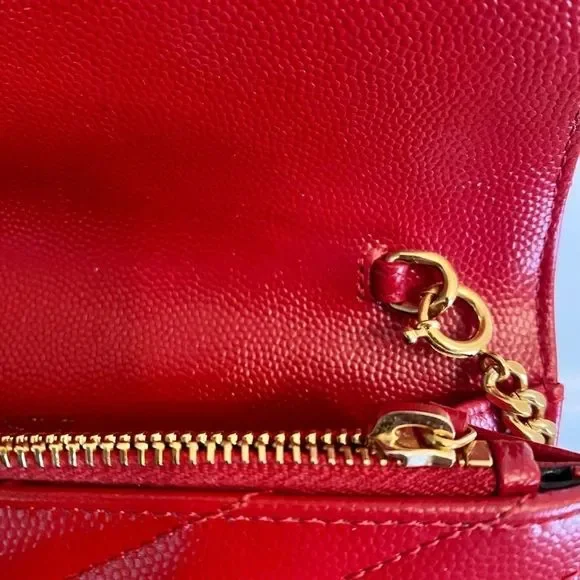 AUTHENTIC YSL Yves Saint Laurent Red Wallet on a Chain with gold hardware - Picture 4 of 9